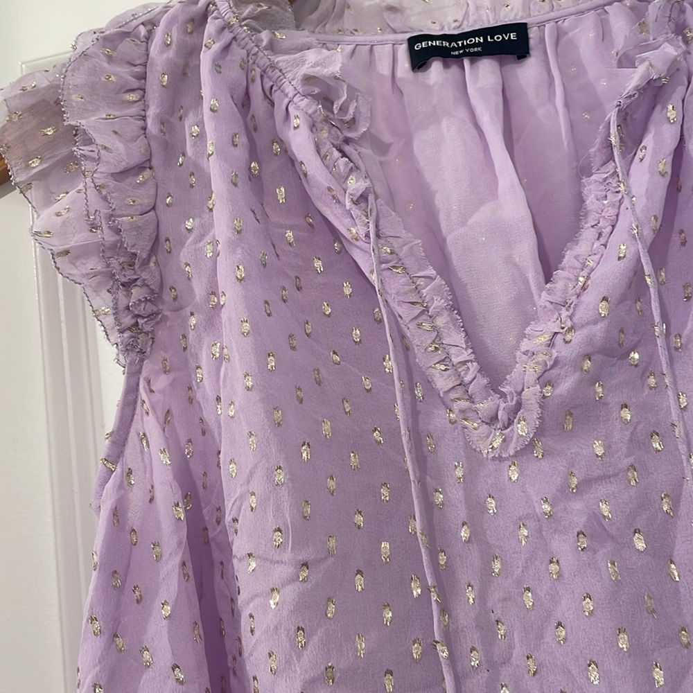 Generation Love Lilac Ruffle silk top size small - Picture 3 of 5